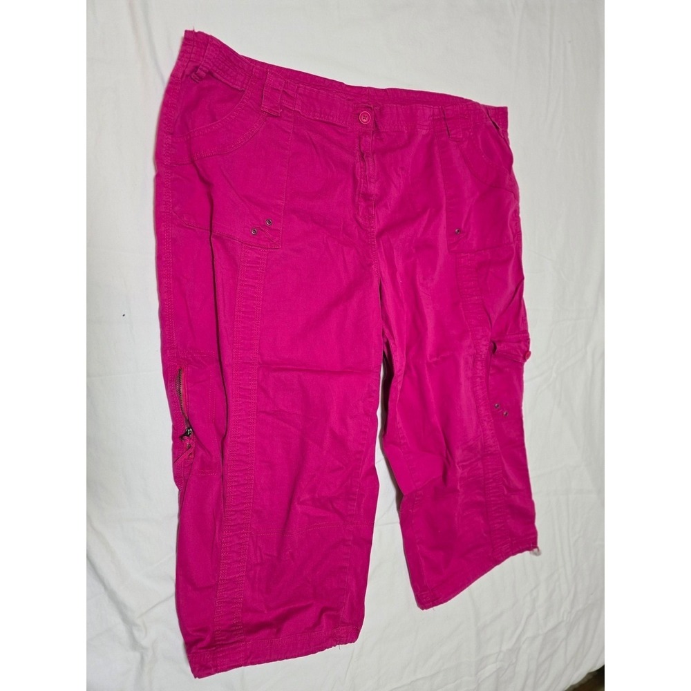Hot Pink Cargo Capri Pants Womens Size Medium Pockets 24W /0263